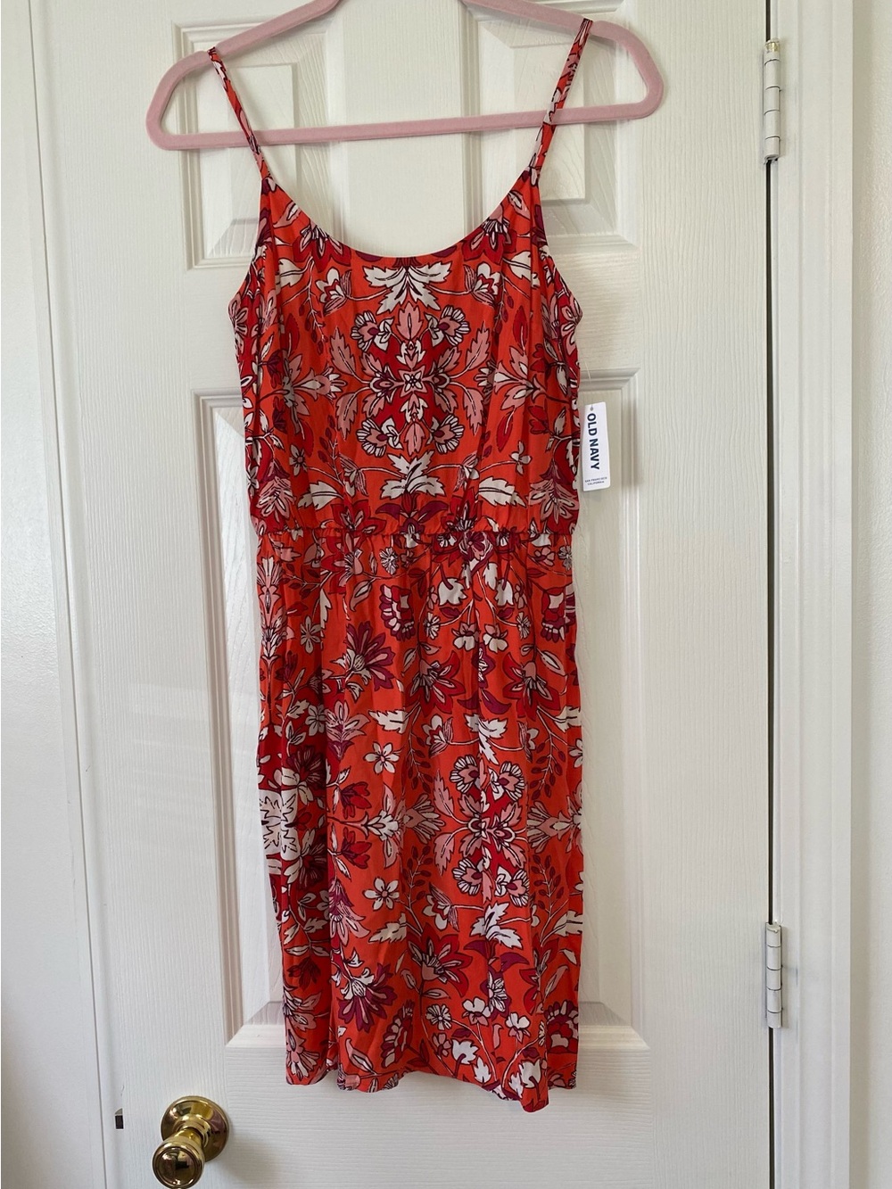 Old Navy Red Floral Midi Dress with White and Pink Details